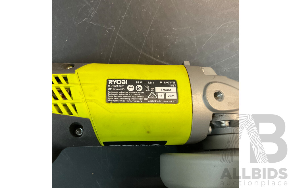 RYOBI CJS180GL Cordless Jigsaw & R18AG4115 Angle Grinder & RWSL1801 Circular Saw & 2x 18V Charger & 1x Battery - Lot of 6