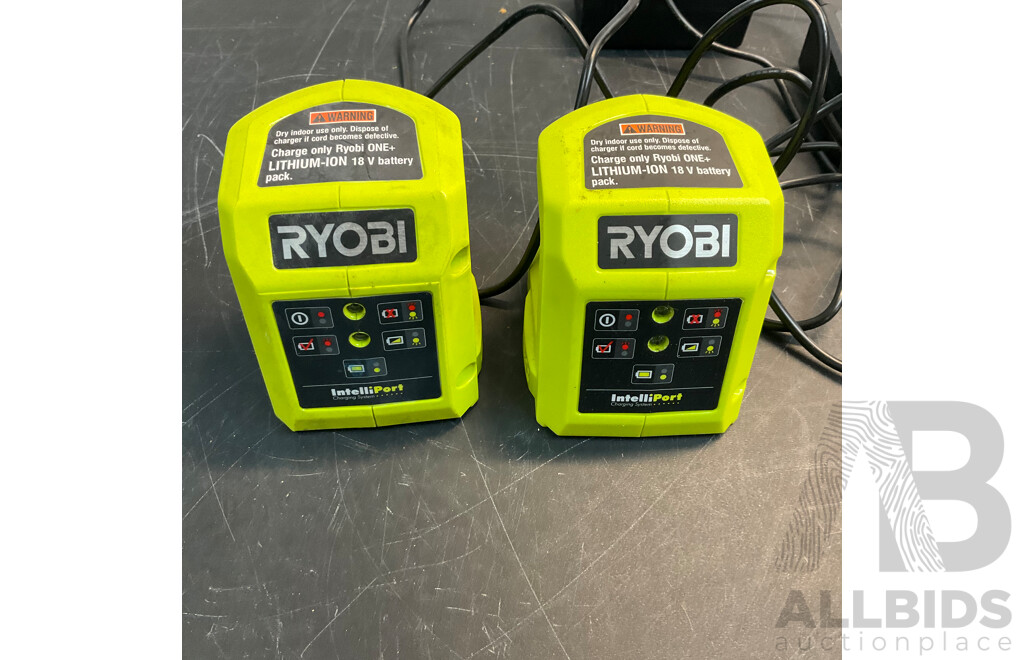RYOBI CJS180GL Cordless Jigsaw & R18AG4115 Angle Grinder & RWSL1801 Circular Saw & 2x 18V Charger & 1x Battery - Lot of 6