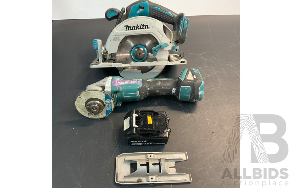 MAKITA DHS 680 Circular Saw & DGA504 Angle Grinder & Charger & 2x Batteries - Lot of 5