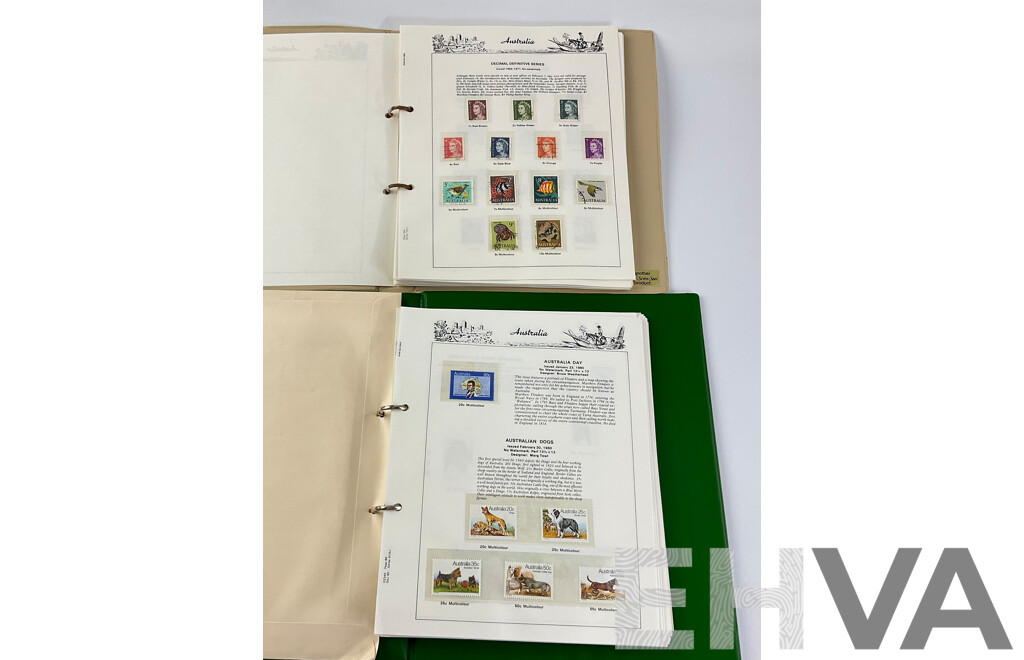 Australian Seven Seas Stamp Albums Including Cancelled Stamps 1966-1979 and Mint Stamps 1980-1988