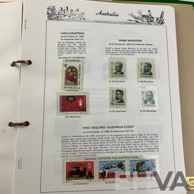 Australian Seven Seas Stamp Albums Including Cancelled Stamps 1966-1979 and Mint Stamps 1980-1988