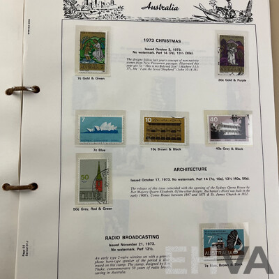 Australian Seven Seas Stamp Albums Including Cancelled Stamps 1966-1979 and Mint Stamps 1980-1988