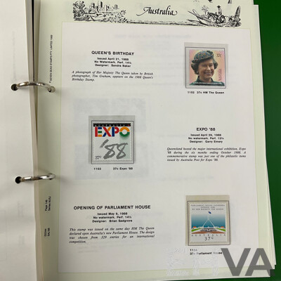 Australian Seven Seas Stamp Albums Including Cancelled Stamps 1966-1979 and Mint Stamps 1980-1988