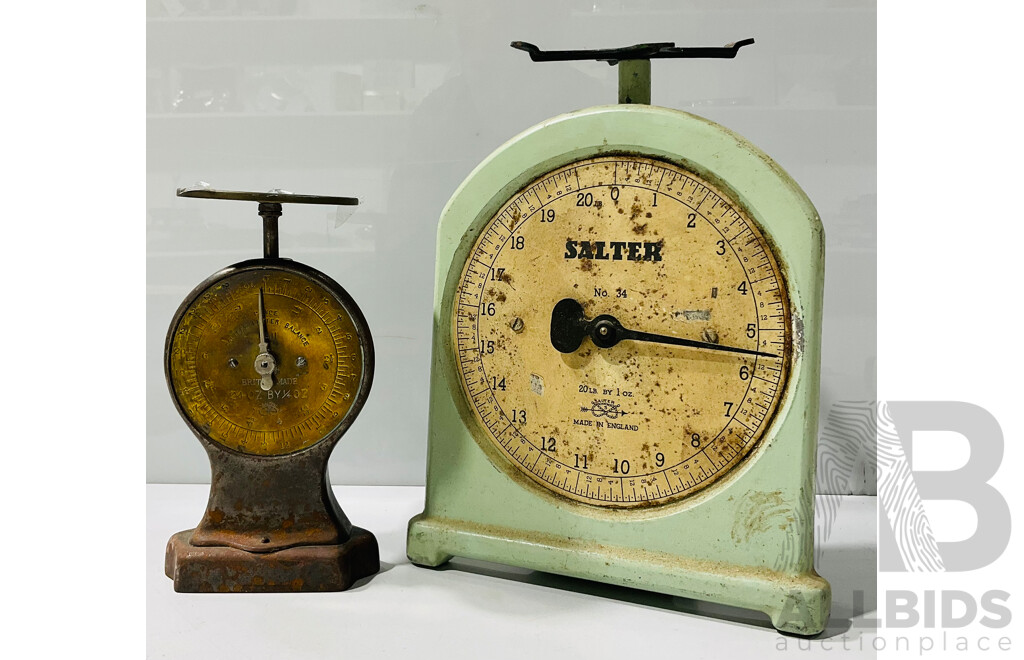 Pair of Vintage Scales - Salter No.34 Kitchen Scale and Salters Letter Balance No.11