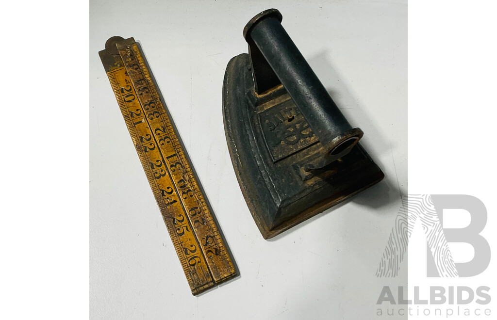 Vintage Salter Iron Alongside Retractable Ruler