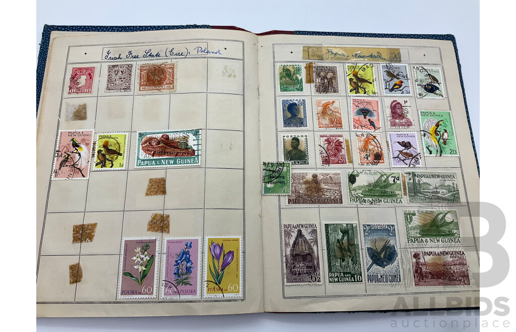 Vintage International Stamp Albim Including Predecimal Australian and New Zealand, USA, France, PNG, India, Great Britain and More