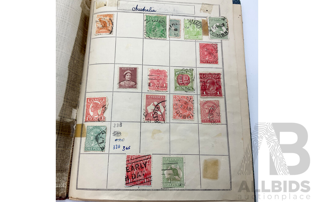 Vintage International Stamp Albim Including Predecimal Australian and New Zealand, USA, France, PNG, India, Great Britain and More