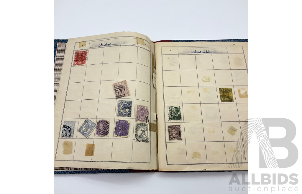 Vintage International Stamp Albim Including Predecimal Australian and New Zealand, USA, France, PNG, India, Great Britain and More