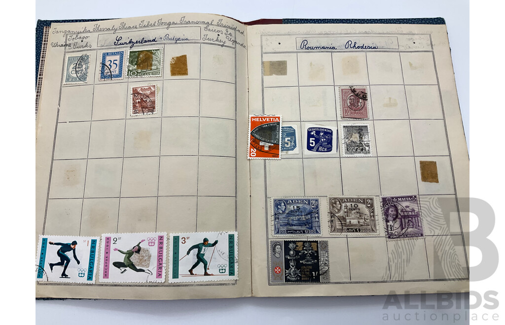 Vintage International Stamp Albim Including Predecimal Australian and New Zealand, USA, France, PNG, India, Great Britain and More