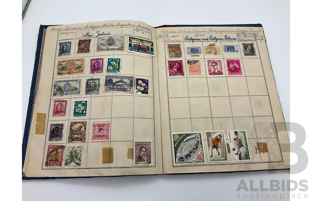 Vintage International Stamp Albim Including Predecimal Australian and New Zealand, USA, France, PNG, India, Great Britain and More