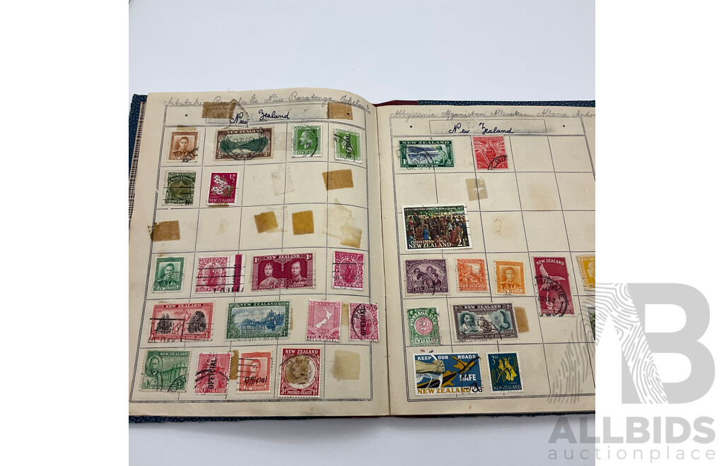 Vintage International Stamp Albim Including Predecimal Australian and New Zealand, USA, France, PNG, India, Great Britain and More