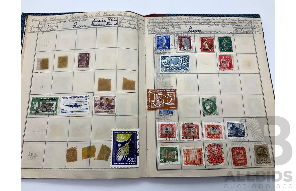 Vintage International Stamp Albim Including Predecimal Australian and New Zealand, USA, France, PNG, India, Great Britain and More