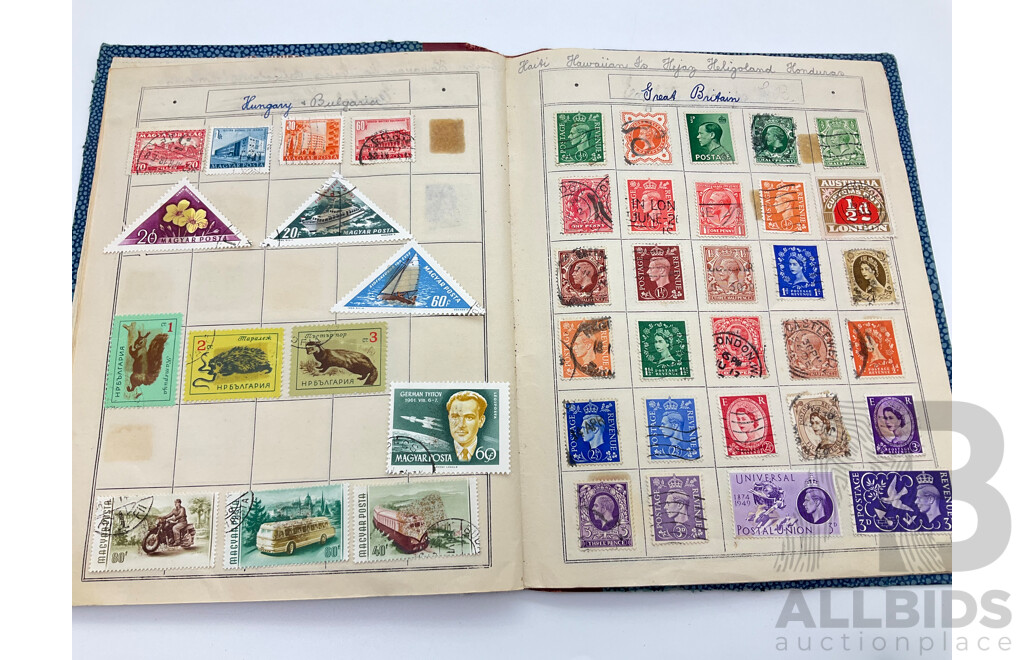 Vintage International Stamp Albim Including Predecimal Australian and New Zealand, USA, France, PNG, India, Great Britain and More