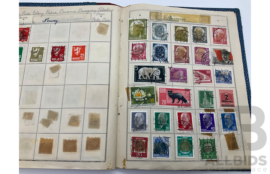 Vintage International Stamp Albim Including Predecimal Australian and New Zealand, USA, France, PNG, India, Great Britain and More