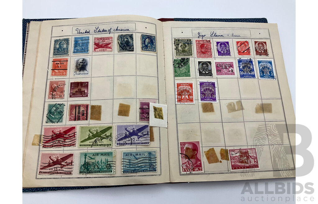 Vintage International Stamp Albim Including Predecimal Australian and New Zealand, USA, France, PNG, India, Great Britain and More