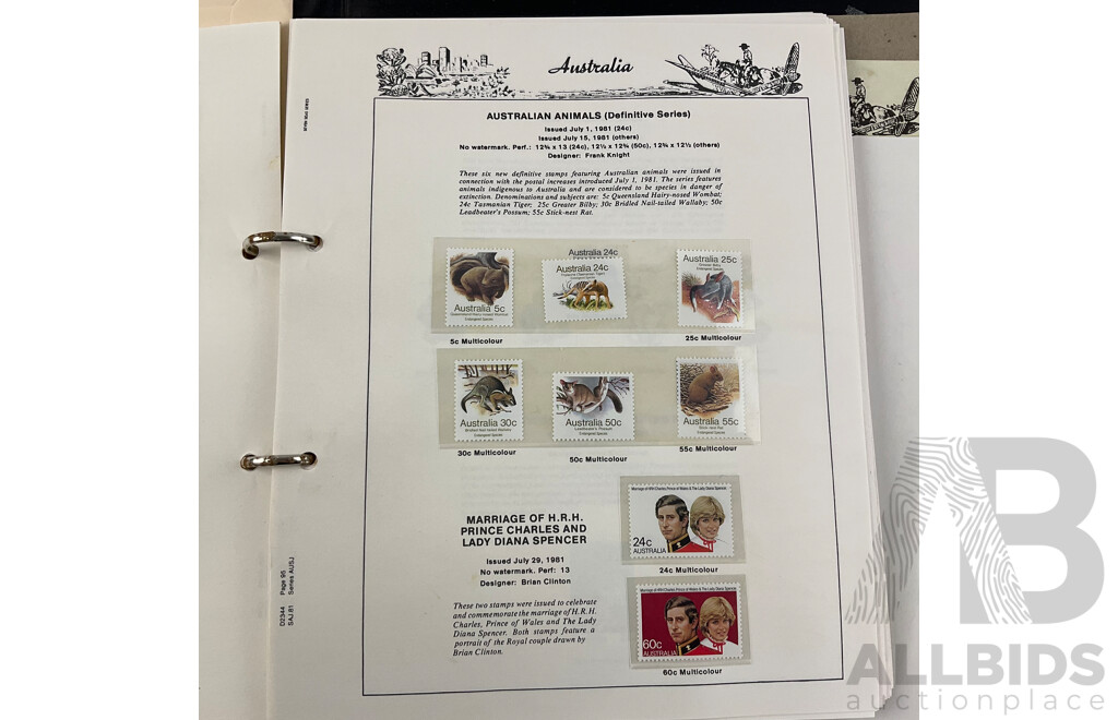 Australian Seven Seas Illustrated Higeless Mint Stamp Album Supplement, Examples From 1980 - 1988