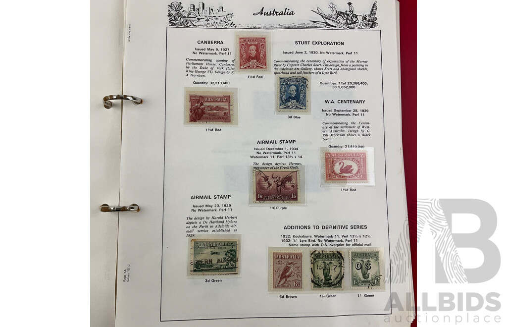 Australian Album of Catalogued Predecimal Stamps, Examples From 1910's - 1965 Including 1932 Blue and Red Harbour Bridge(OS) and More