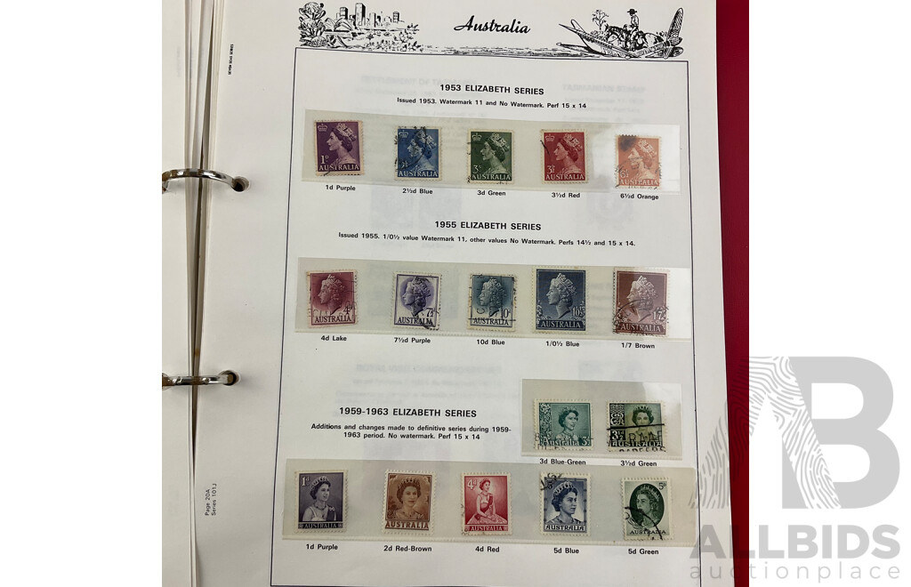 Australian Album of Catalogued Predecimal Stamps, Examples From 1910's - 1965 Including 1932 Blue and Red Harbour Bridge(OS) and More