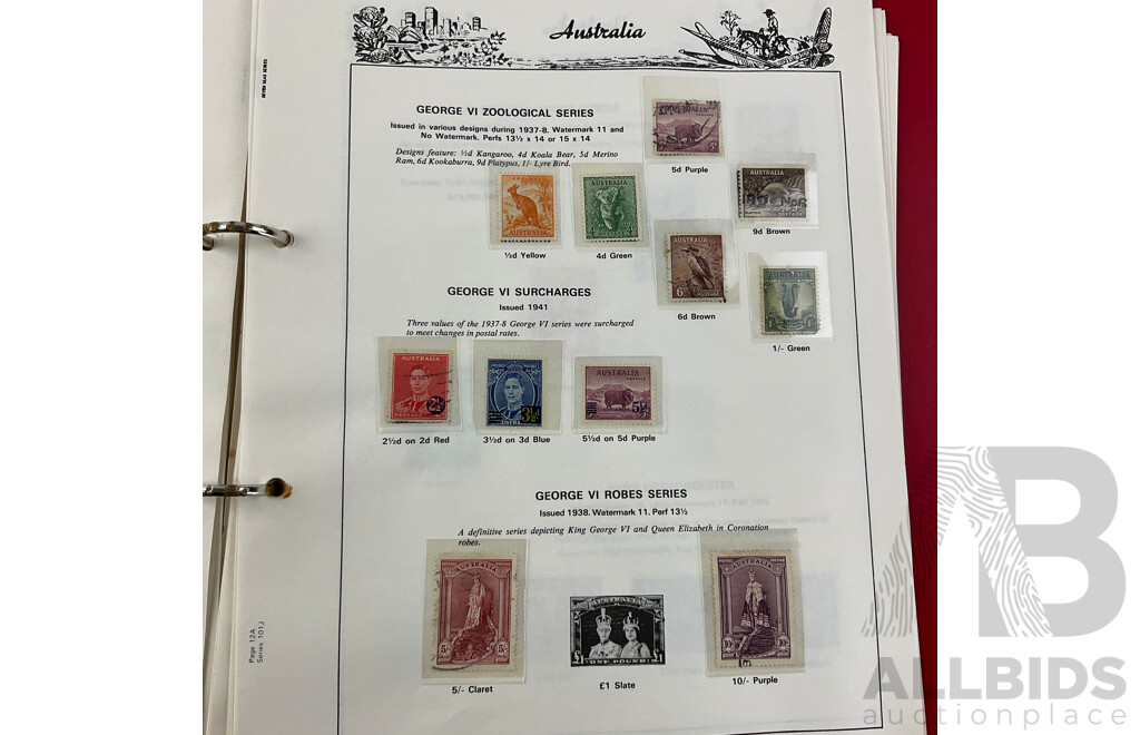 Australian Album of Catalogued Predecimal Stamps, Examples From 1910's - 1965 Including 1932 Blue and Red Harbour Bridge(OS) and More