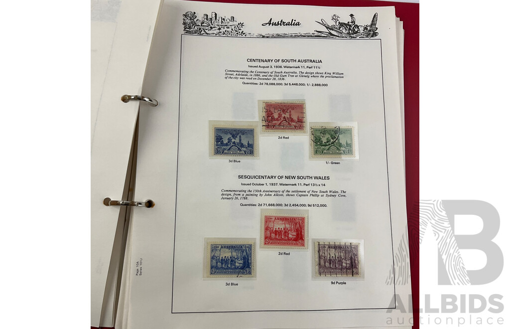 Australian Album of Catalogued Predecimal Stamps, Examples From 1910's - 1965 Including 1932 Blue and Red Harbour Bridge(OS) and More