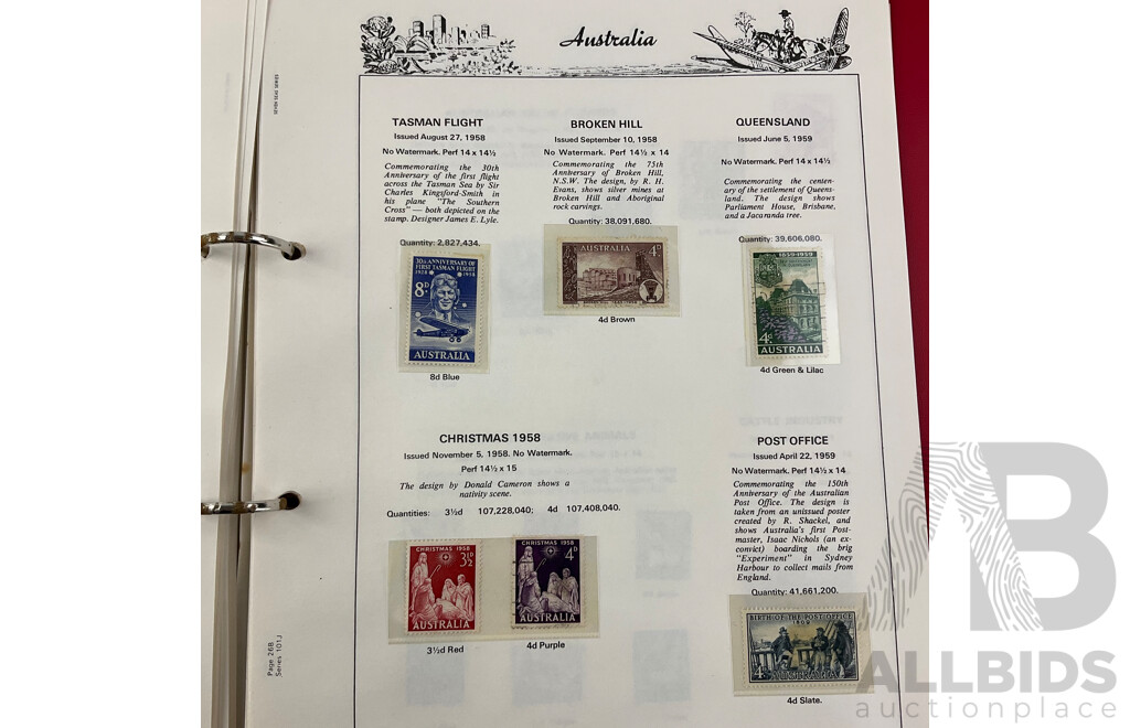 Australian Album of Catalogued Predecimal Stamps, Examples From 1910's - 1965 Including 1932 Blue and Red Harbour Bridge(OS) and More