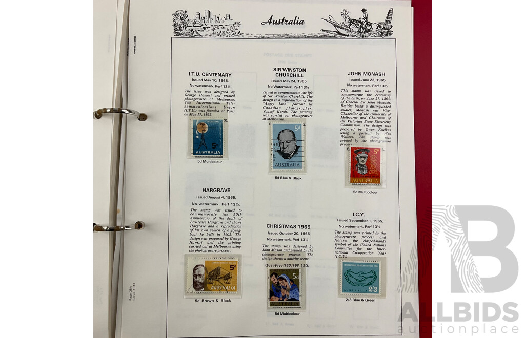 Australian Album of Catalogued Predecimal Stamps, Examples From 1910's - 1965 Including 1932 Blue and Red Harbour Bridge(OS) and More