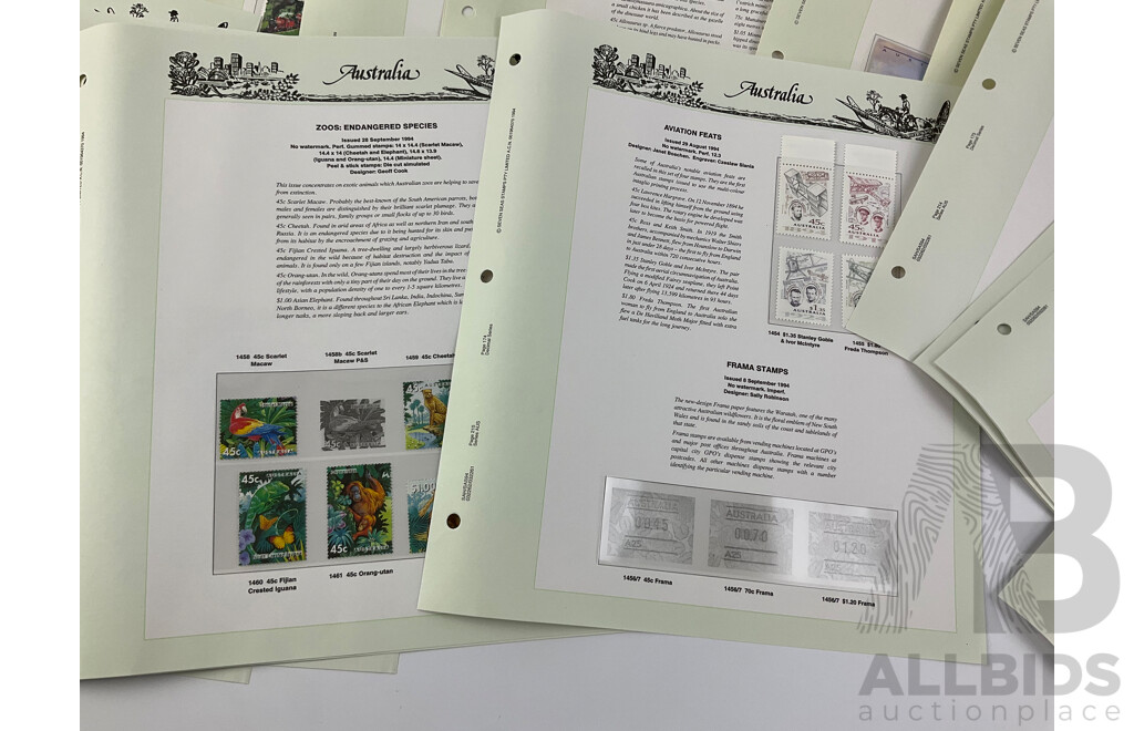 Australian 1993-1994 Seven Seas Mint Stamp Pages with 1980's and 1990's Stamp Packs and First Day Covers