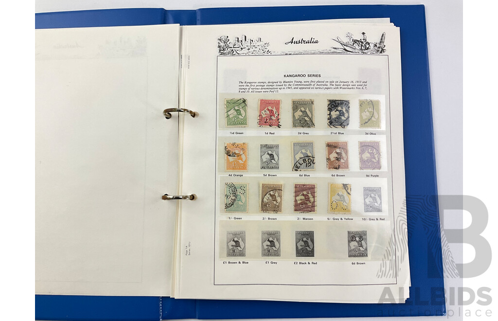 Australian Predecimal Stamp Album, Mostly Complete Including Kangaroo Series, KGV Series, 1930's Through to 1960's