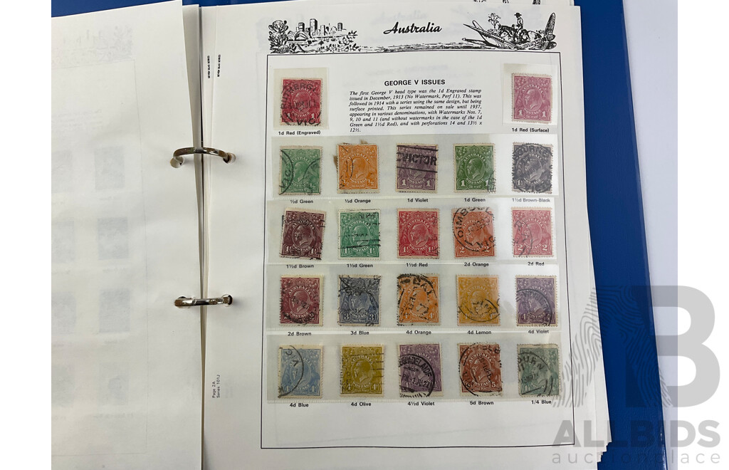 Australian Predecimal Stamp Album, Mostly Complete Including Kangaroo Series, KGV Series, 1930's Through to 1960's