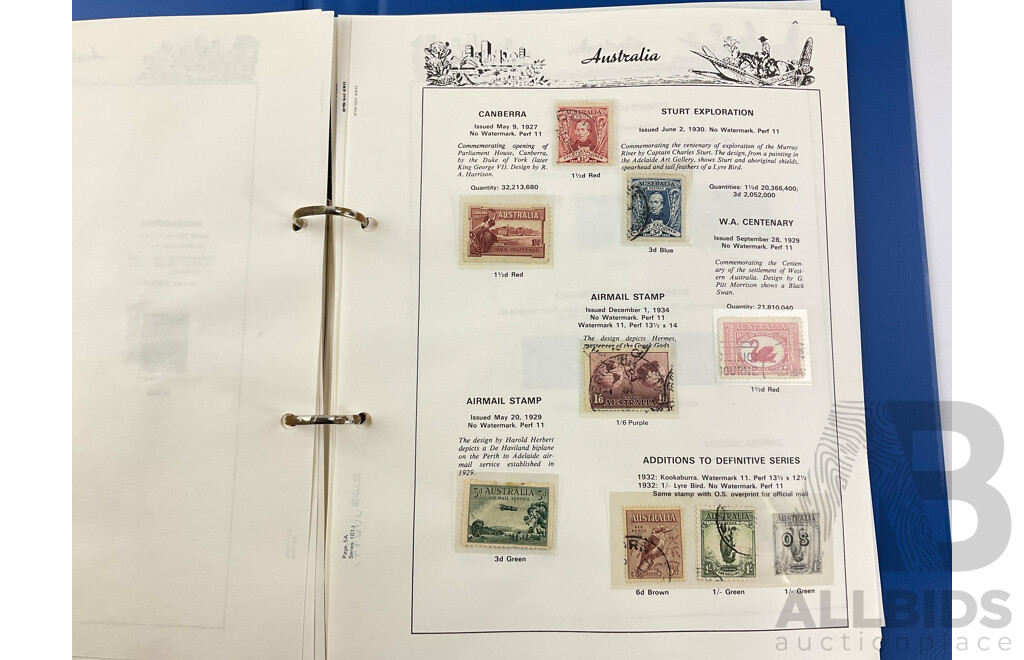 Australian Predecimal Stamp Album, Mostly Complete Including Kangaroo Series, KGV Series, 1930's Through to 1960's