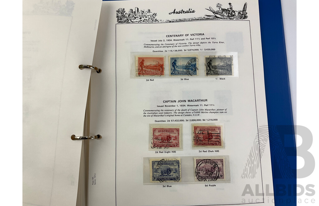 Australian Predecimal Stamp Album, Mostly Complete Including Kangaroo Series, KGV Series, 1930's Through to 1960's