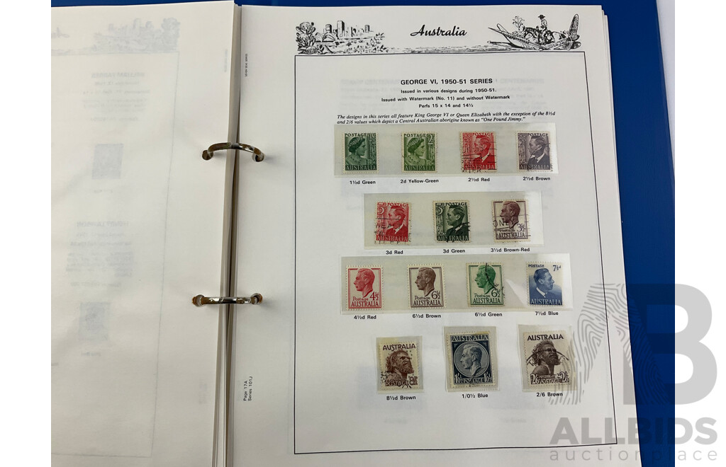 Australian Predecimal Stamp Album, Mostly Complete Including Kangaroo Series, KGV Series, 1930's Through to 1960's