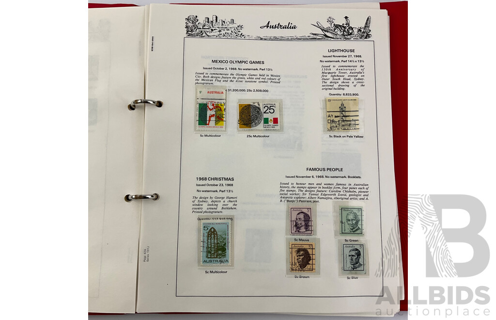 Australian Seven Seas Stamp Album of Mint and Cancelled Stamps, Spanning Years 1966 to 1979