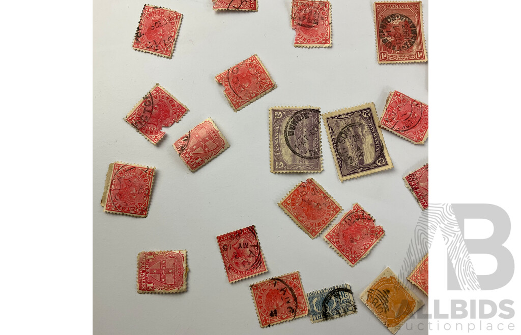 Collection of Australian Cancelled Pre Federation and Early 1900's Stamps Including South Australia Two Pence, New South Wales One Penny, Tasmania Two Penny and More