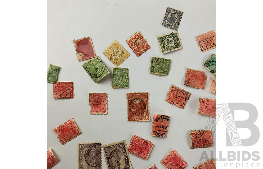 Collection of Australian Cancelled Pre Federation and Early 1900's Stamps Including South Australia Two Pence, New South Wales One Penny, Tasmania Two Penny and More