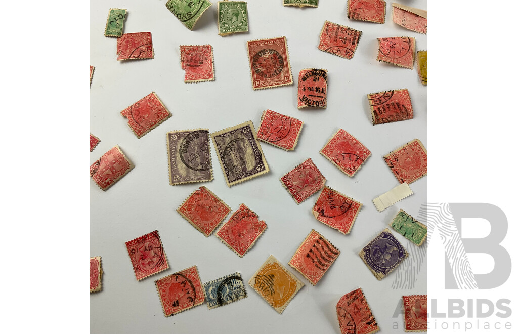 Collection of Australian Cancelled Pre Federation and Early 1900's Stamps Including South Australia Two Pence, New South Wales One Penny, Tasmania Two Penny and More