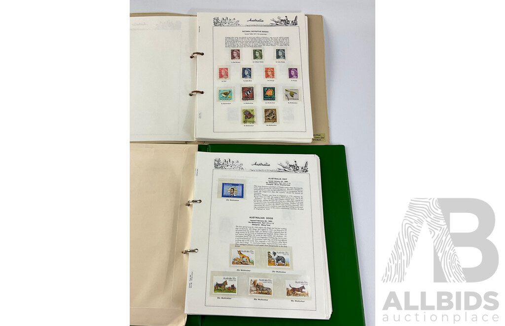 Australian Seven Seas Stamp Albums Including Cancelled Stamps 1966-1979 and Mint Stamps 1980-1988