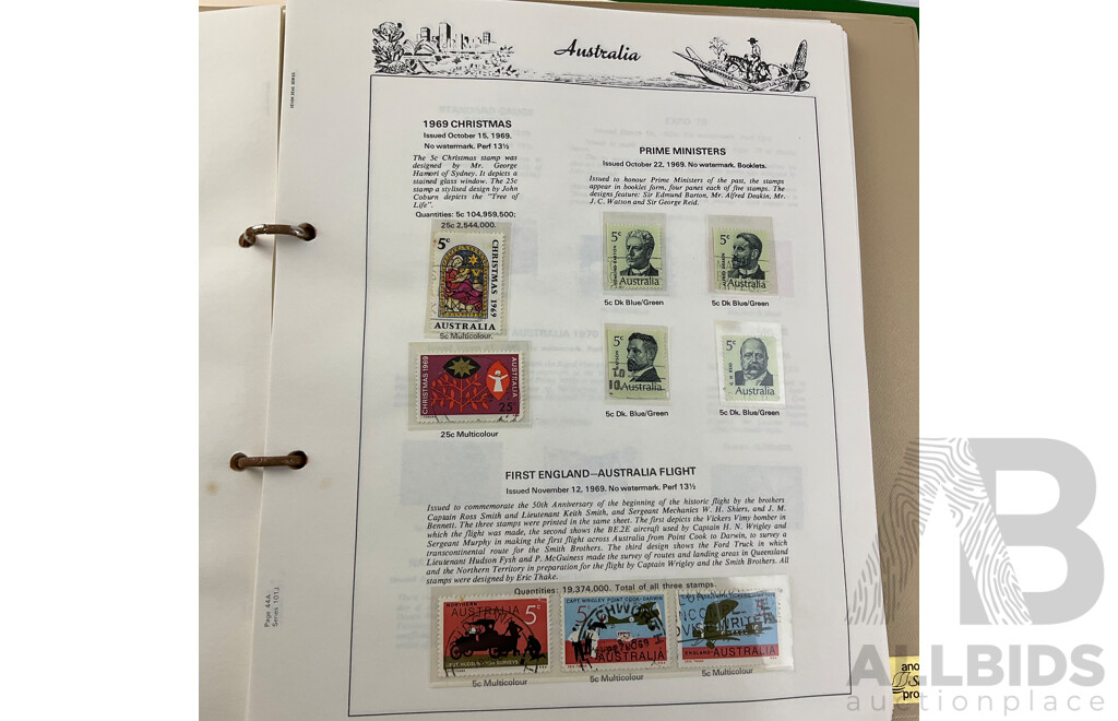 Australian Seven Seas Stamp Albums Including Cancelled Stamps 1966-1979 and Mint Stamps 1980-1988