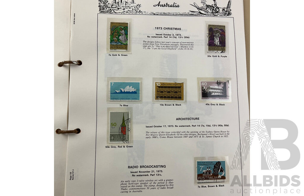 Australian Seven Seas Stamp Albums Including Cancelled Stamps 1966-1979 and Mint Stamps 1980-1988