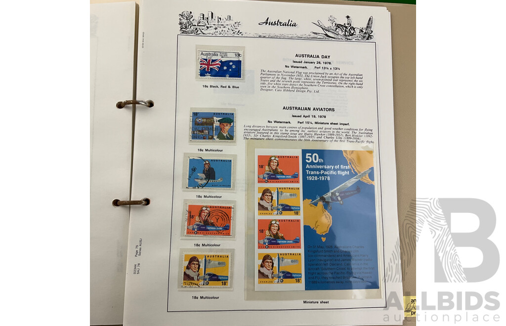 Australian Seven Seas Stamp Albums Including Cancelled Stamps 1966-1979 and Mint Stamps 1980-1988