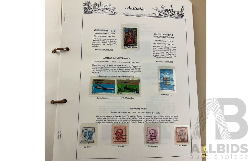 Australian Seven Seas Stamp Albums Including Cancelled Stamps 1966-1979 and Mint Stamps 1980-1988