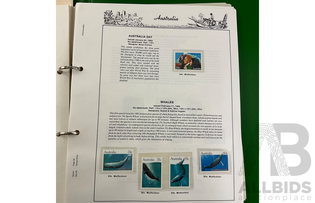 Australian Seven Seas Stamp Albums Including Cancelled Stamps 1966-1979 and Mint Stamps 1980-1988