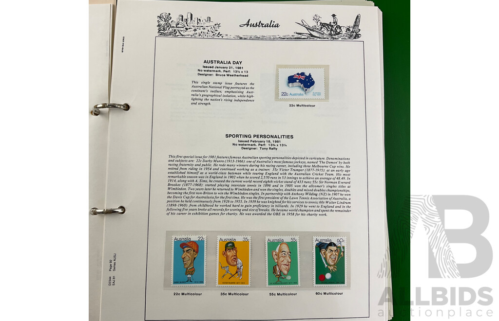 Australian Seven Seas Stamp Albums Including Cancelled Stamps 1966-1979 and Mint Stamps 1980-1988