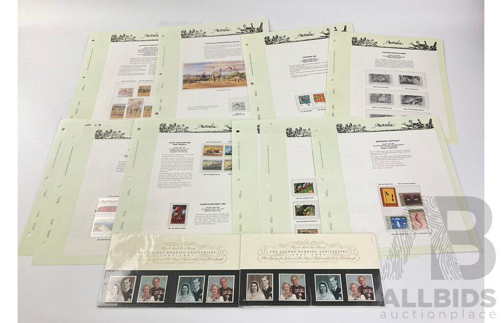 Australian Seven Seas 1993 Stamp Pages with Two 1997 United Kingdom Golden Wedding Anniversary Stamp Packs