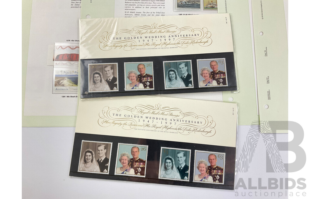 Australian Seven Seas 1993 Stamp Pages with Two 1997 United Kingdom Golden Wedding Anniversary Stamp Packs