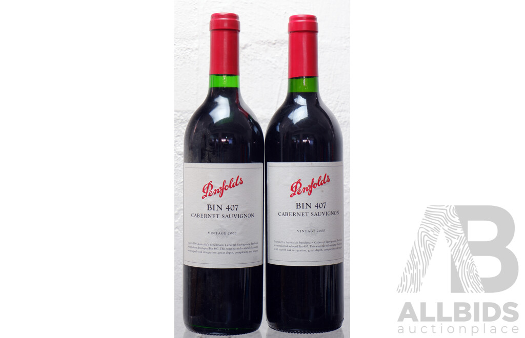 Penfolds Bin 407 Cabernet Sauvignon Vintage 2000 X 2