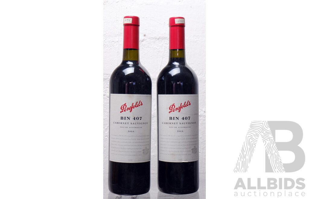 Penfolds Bin 407 Cabernet Sauvignon Vintage 2004 X 2