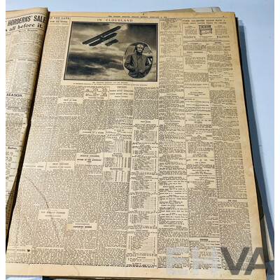 Antique Sydney Morning Herald Newspapers in Binding, Feb 1915, Feb 1916, Dec 1918, April 1919
