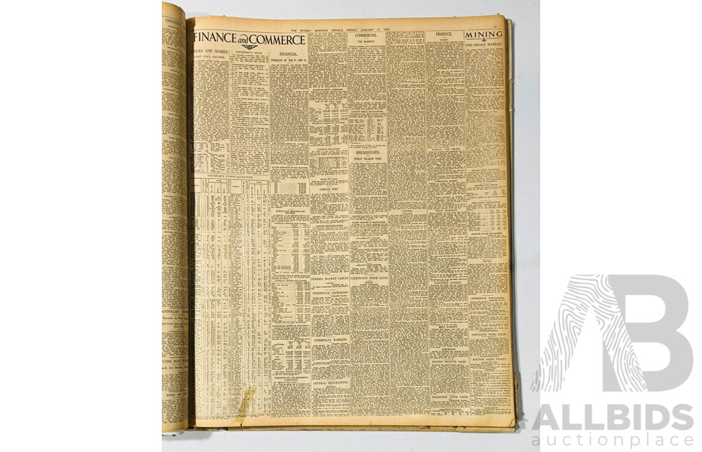 Thrtee Antique Sydney Morning Herald Newspapers in Binding, May June 1928, Dec 1929, Jan 1930