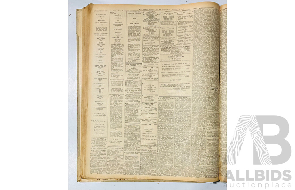 Thrtee Antique Sydney Morning Herald Newspapers in Binding, May June 1928, Dec 1929, Jan 1930